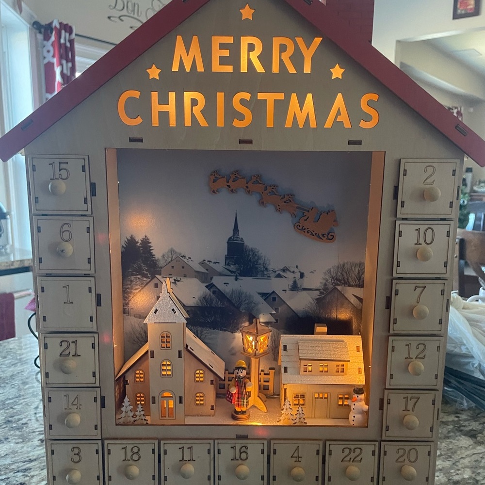Festive Wooden Advent Calendar with LED Lights